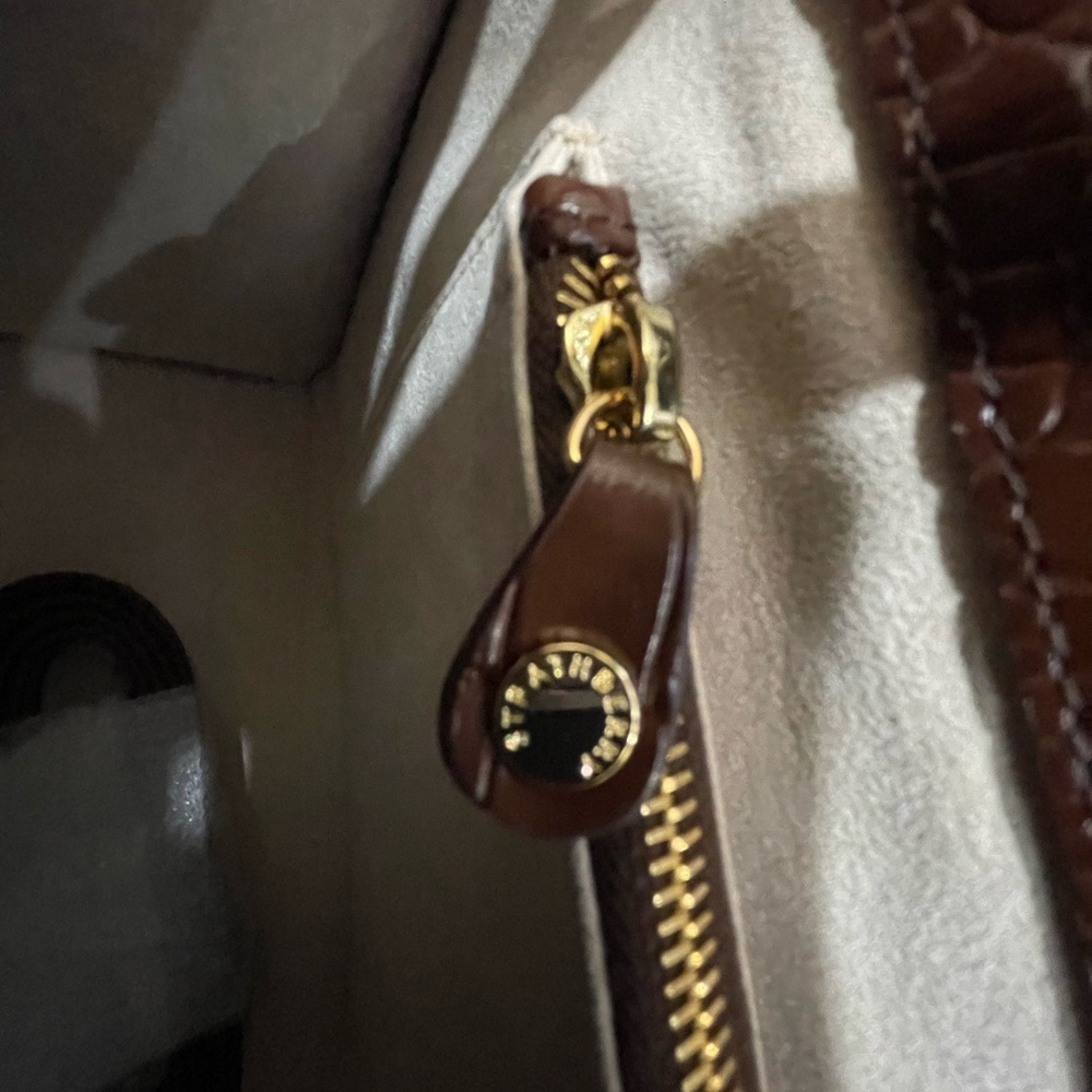 Strathberry Chocolate Croc-Embossed Satchel - Picture 7 of 11